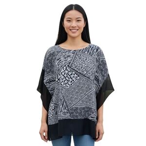 Zac Rachel Poncho Top Womens Plus 3X Semi Sheer Boho Artsy Black White Witchy